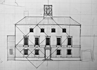 Sketch by Donald McMorran showing the facade proportions, Hammersmith Police Station, 1938 (copyright McMorran Family Archive)