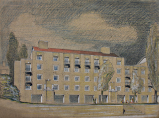 Concept sketch by Donald McMorran for Parkhill Road flats, Hampstead, 1946 (copyright McMorran Family Archive)